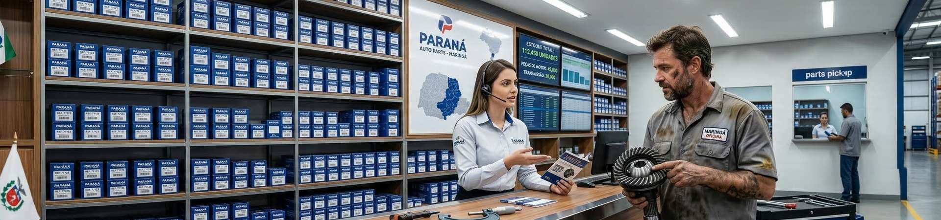 Prateleira organizada de autopeças com gaveteiros de miudezas, parafusos, abraçadeiras e retentores