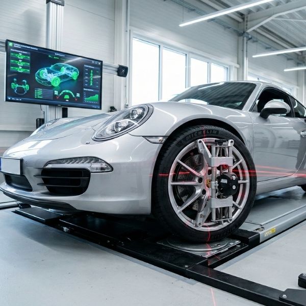 Amortecedor pressurizado novo pronto para instalação em oficina mecânica.