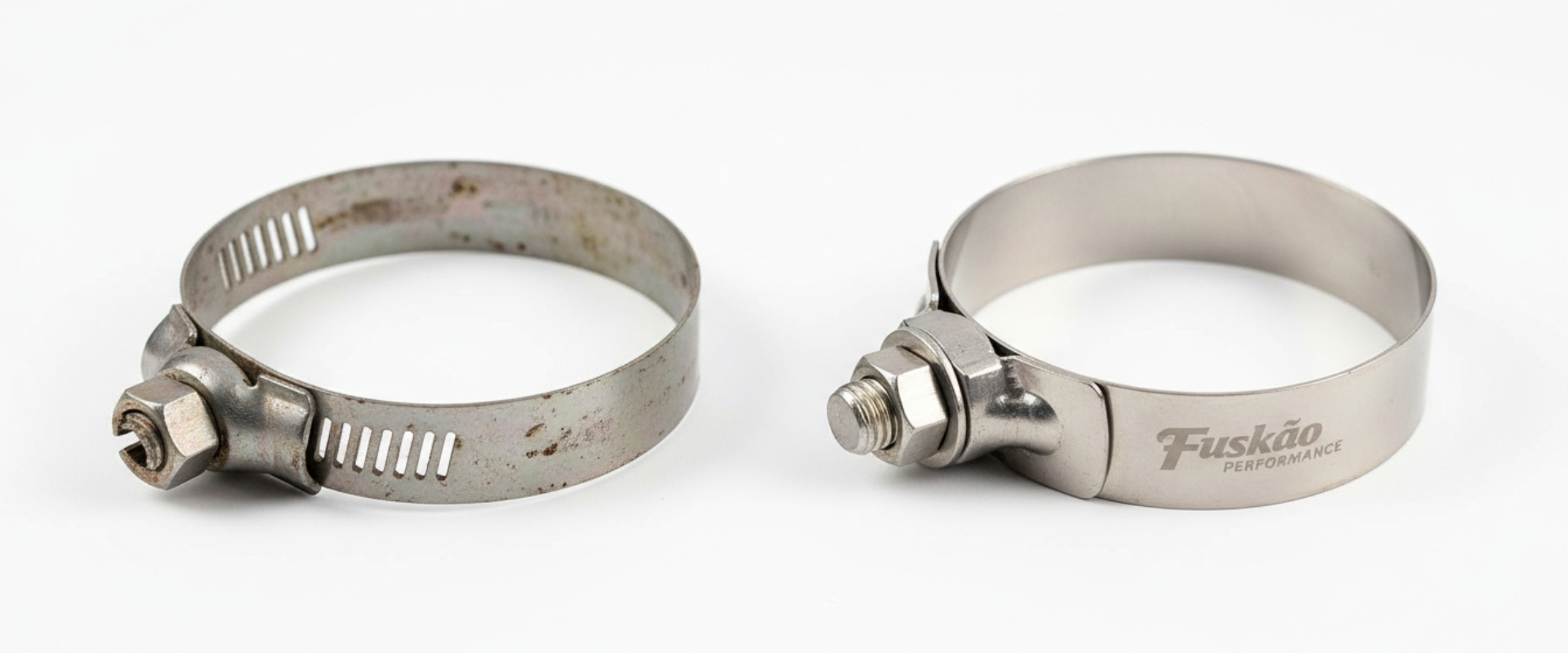 Comparativo visual entre abraçadeira de fita fina laceada e abraçadeira de torque reforçada